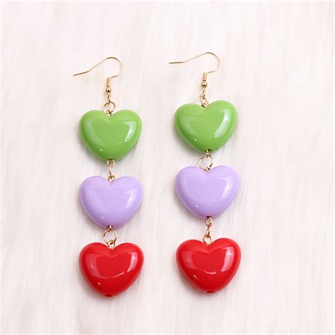 Colorful Heart Design Dangle Earrings Trio Earrings Elegant Temu