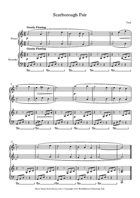 Scarborough Fair Sheet Music For Piano Duet