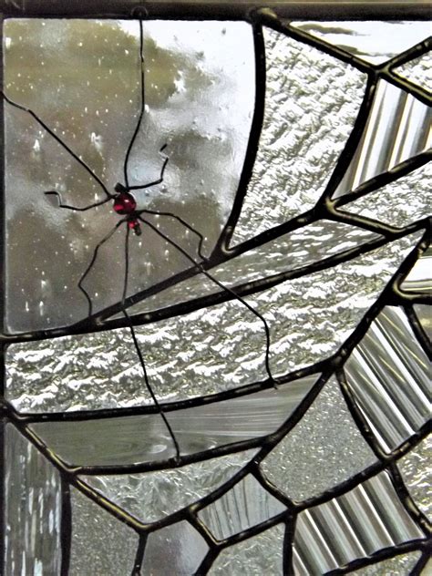 Spinning Stained Glass Spider Web Panel Clear Textured Glass Red Black