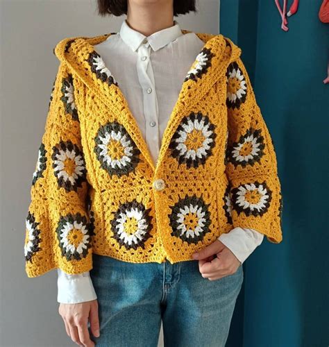 Granny Square Cardigan Hand Knit Cardigan Afghan Coat Etsy Boho