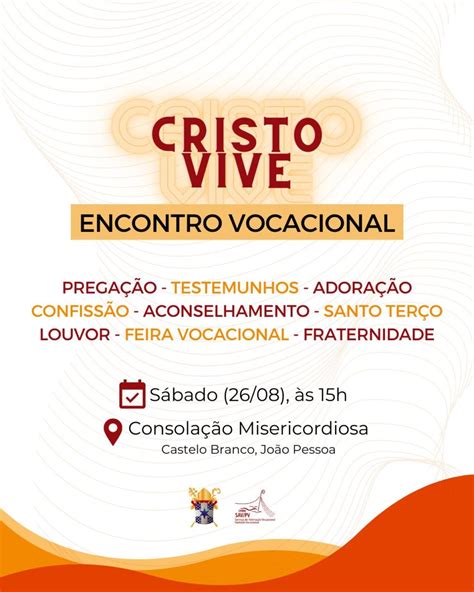 Grande Encontro Vocacional Da Arquidiocese Da Para Ba Acontecer Neste