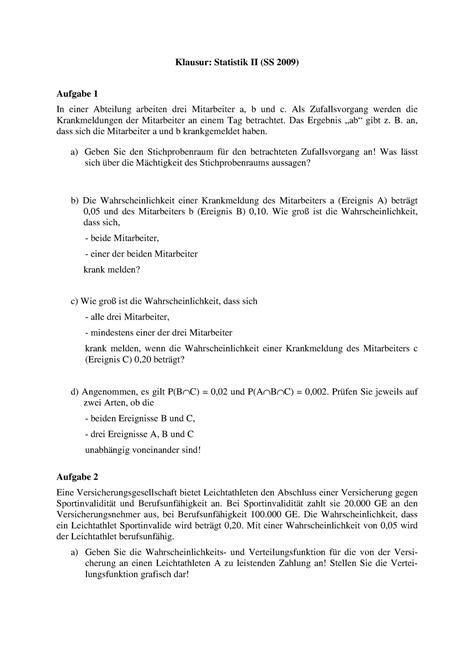 Prüfung 2009 Fragen und Antworten SS 2009 Klausur Statistik II