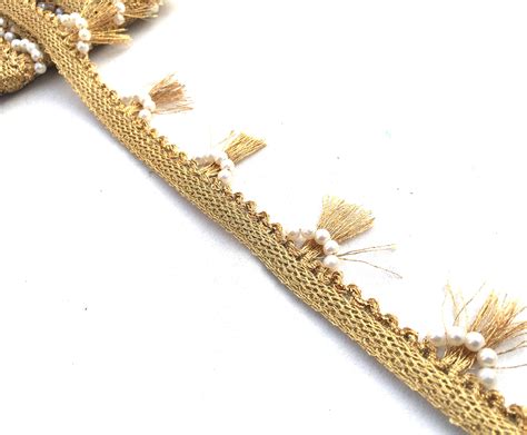 Indian Fringe Trim Lace Beaded Fringe Trim Golden Fringe Trim Piping Fringe Trim Sari Border