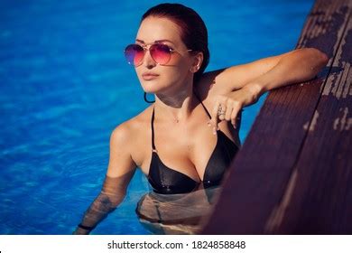 Sexy Woman Model Bikini Posing Swimming Stock Photo Shutterstock