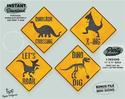 Dinosaur Birthday Party Signs Printable Dinosaur Set Of 4 Party Signs Dino X Ing Dinosaur Dig