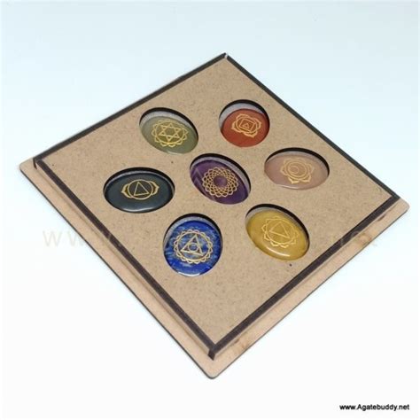 Seven Chakra Sanskrit Reiki Engraved Set With Chakra Engraved Box