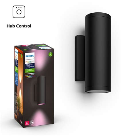 Philips Hue Econic Cylinder Led Smart White And Colour Ambiance Outdoor Wall Light Black