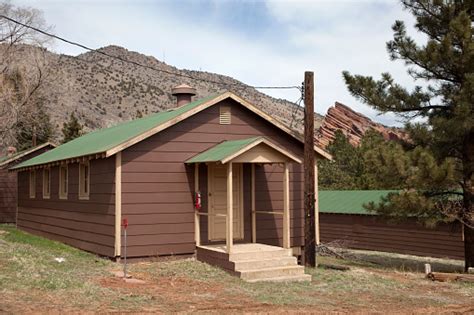 Colorado Red Rocks And Ccc Morrison Camp Barracks Stock Photo
