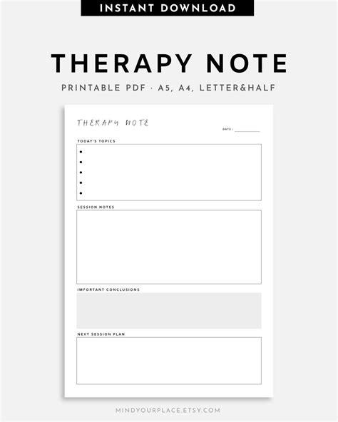 Printable Therapy Progress Note Therapy Journal Template Pdf Mental Health Worksheets Digital