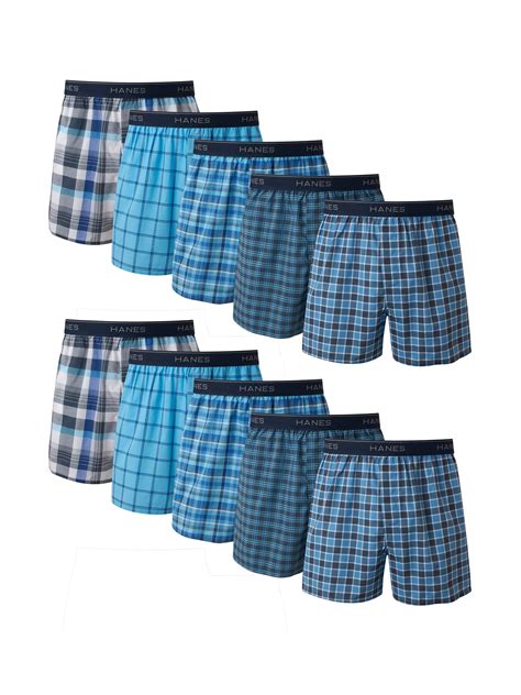 Hanes Mens Boxer Underwear Moisture Wicking Plaids 10 Pack