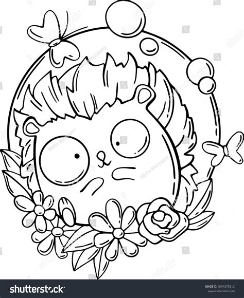 Vector Illustration Cute Hedgehog Flowers Coloring Stock Vector ...