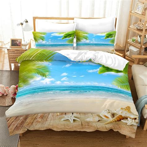 Ocean Comforter Set Beach Bedding Set Tropical Palm Tree Hawaii Ocean