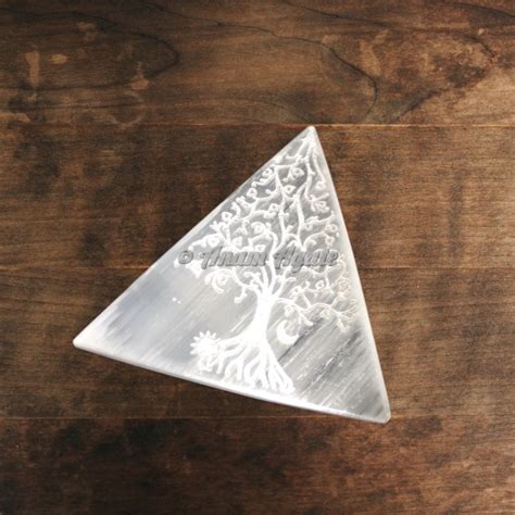 Selenite Triangle Engraved Tree Of Life Custom Engraved Selenite