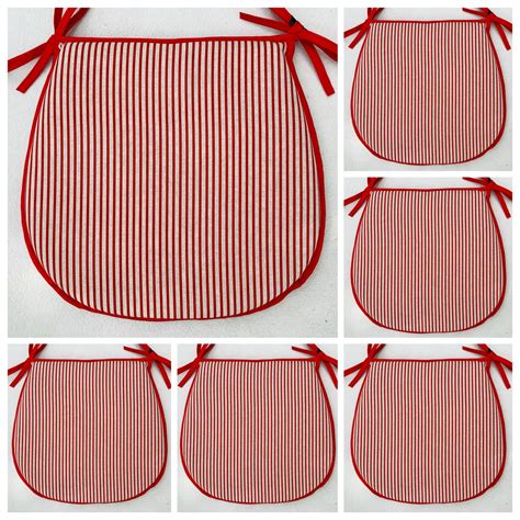 Red Ticking Stripe Chair Seat Pads To Fit Seats Etsy Uk