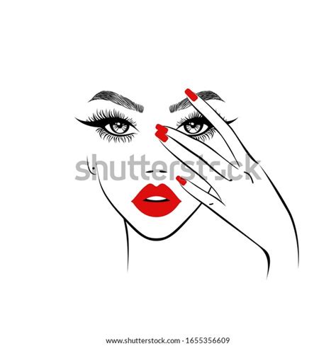 Beautiful Woman Face Red Lips Lush Stock Vector Royalty Free