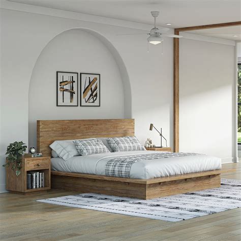 Britain Low Height Farmhouse Teak Wood Platform Bed Frame With