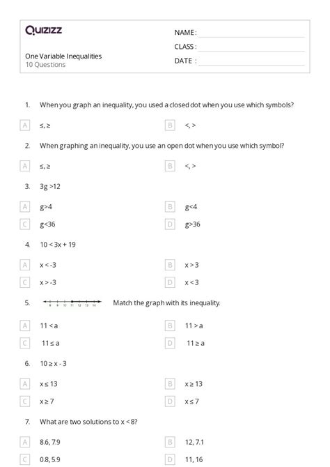 50 Two Variable Inequalities Worksheets For 8th Grade On Quizizz Free And Printable