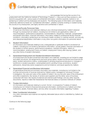 Fillable Online Hr Caltech Confidentiality And Non Disclosure Agreement