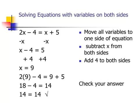 Ppt Solving Equations With Variables On Both Sides Powerpoint