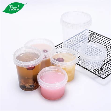 Disposable Plastic Hot Soup Bowl Round Transparent Take Out Storage Box Milk Tea Bucket