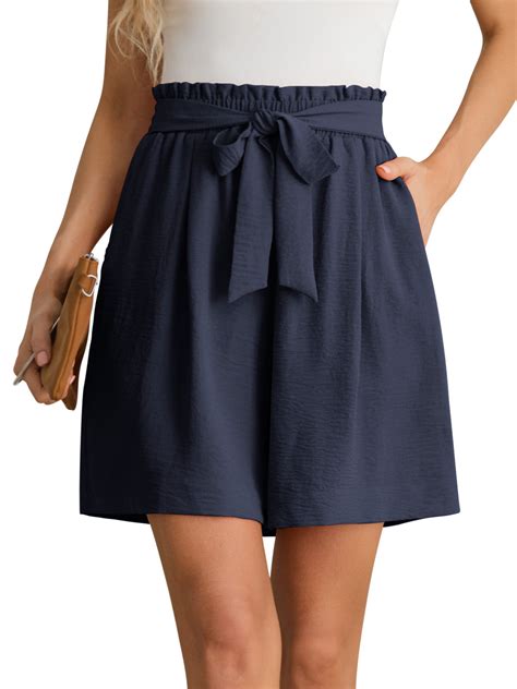 Anygrew Women Summer Casual Shorts With Pockets Bowknot Tie Waist Womens High Waist Wide Leg