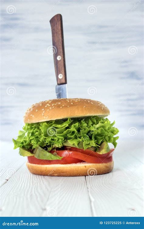 Meatless Lettuce Burger Stock Image Image Of Salad 123725225
