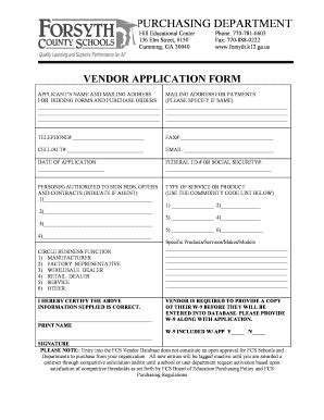 Fillable Online Forsyth K Ga Vendor Application Form Forsyth County