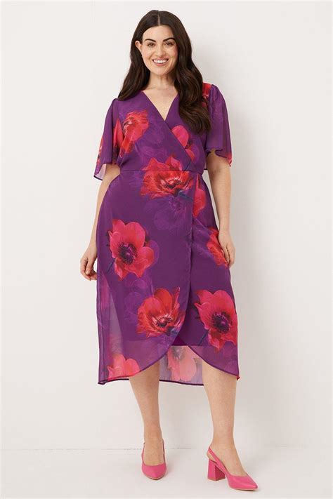 Dresses Curve Pink Floral Wrap Dress Wallis