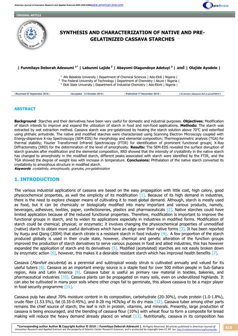 PDF SYNTHESIS AND CHARACTERIZATION OF NATIVE AND PRE GELATINIZED