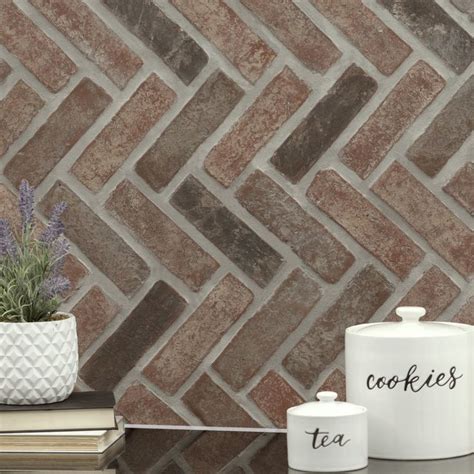 ArtisanBrik 12 5 X 25 5 Textured Clay Brick Herringbone Mesh Mounted