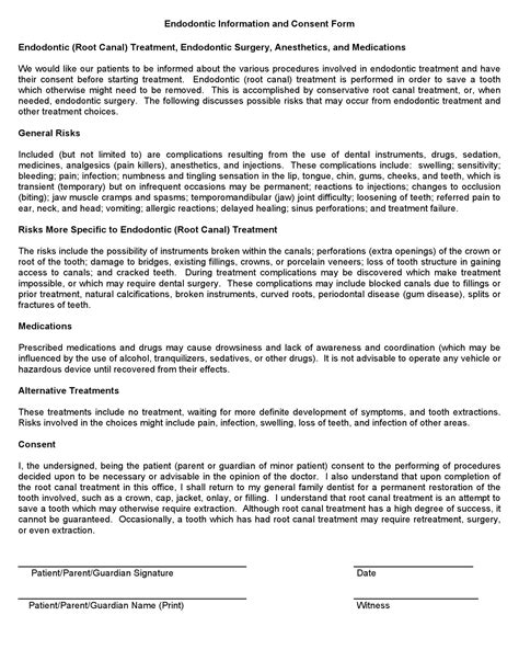 Root Canal Treatment Consent Form Fill And Sign Printable Template