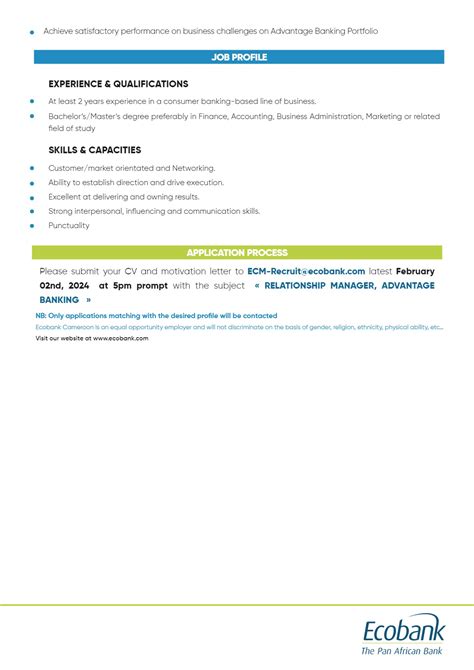 Ecobank Cameroun Recrute Un Relationship Manager Advantage Banking