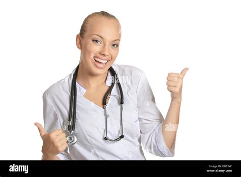 Female Doctor Showing Thumbs Up Stock Photo Alamy