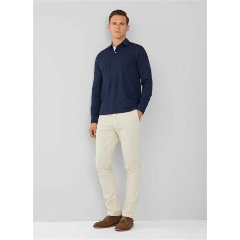 Hackett Woven Trim Long Sleeve Polo Blue Dressinn