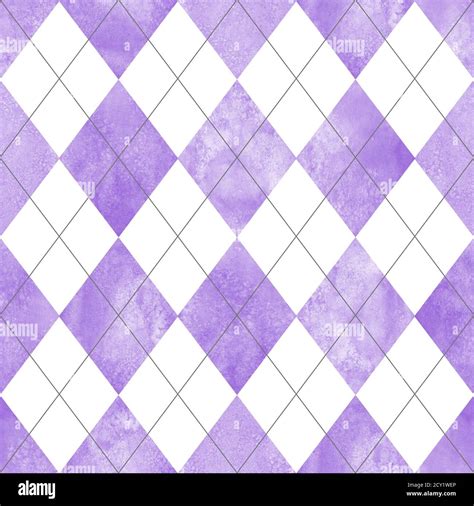 Argyle Seamless Plaid Pattern Watercolor Hand Drawn Purple Lilac White