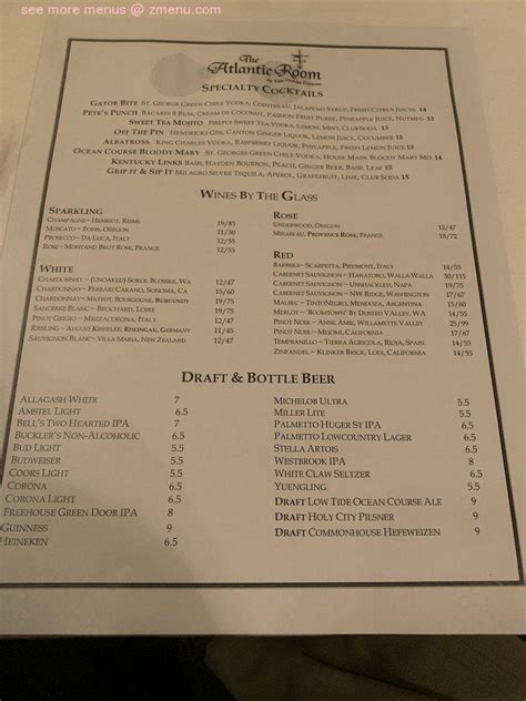 Menu At The Atlantic Room Restaurant Kiawah Island Ocean Course Dr