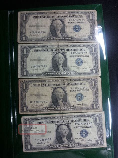 4 1935 Blue Seal Silver Certificate 1 Dollar Bills