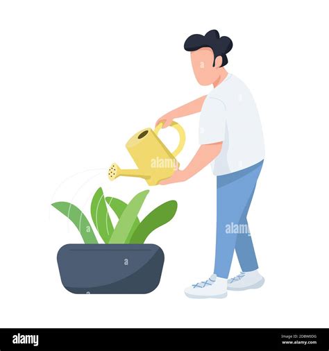 Man With Watering Can Male Gardener Horticulturist Flat Color Vector