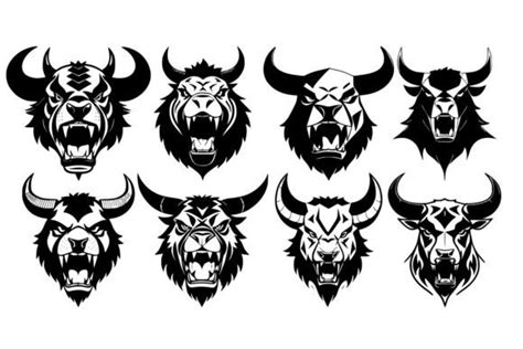 Set Of Horned Bull Heads Graphic By Alsstocks450 · Creative Fabrica