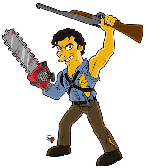 Ash And His Boomstick Ash Evil Dead Classic Cartoons The Simpsons