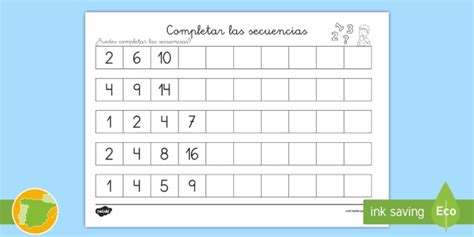 Ficha de actividad Completar las secuencias Números