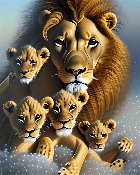 Award Winning Portrait Of A Stunning Full Body Lion And Cub · Creative