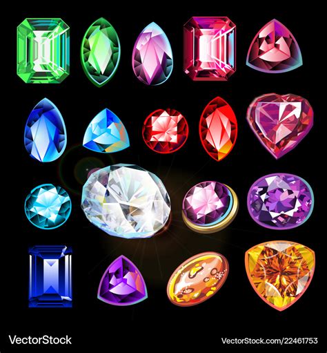 Different In Color Shape And Cut Gems On Black Vector Image