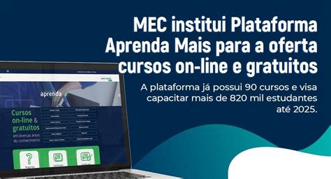 Plataforma Aprenda Mais MEC 90 cursos disponíveis em 12 áreas e