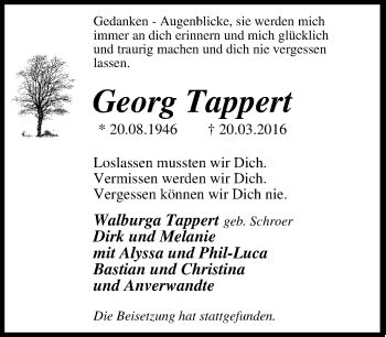 Traueranzeigen Von Georg Tappert Trauer In NRW De