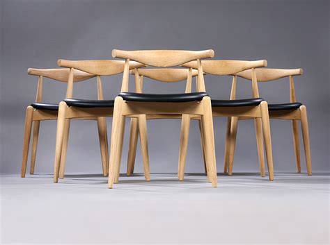 Hans J Wegner Six Oak Dining Chairs Model Ch Elbow Chair