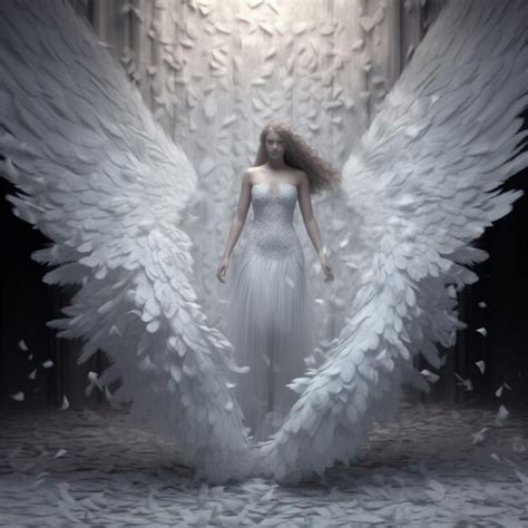 Premium Ai Image Arafed Woman In A White Dress With Wings In A Room