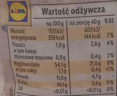 Płatki owsiane górskie bio organic Crownfield kalorie kJ i wartości