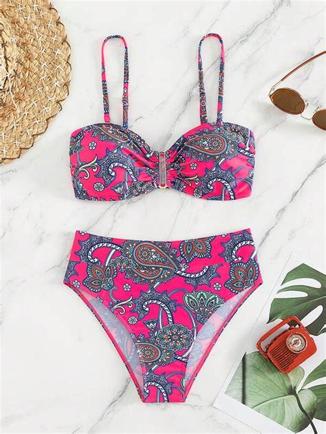 Shein Swim Bohofeel Paisley Print High Waisted Bikini Swimsuit Shein Usa