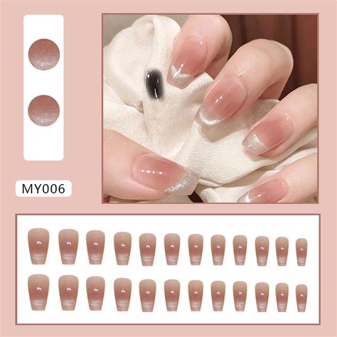 Cat Eye Fake Nail Set With Glue Fake Nails Glitters Design Artificial